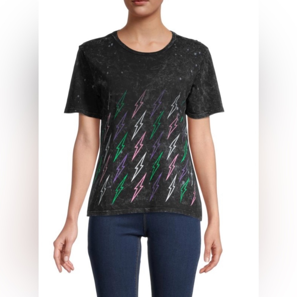 CHRLDR Graphic Faded Black with Vibrant Colors Lightning Bolt T-Shirt Size Small